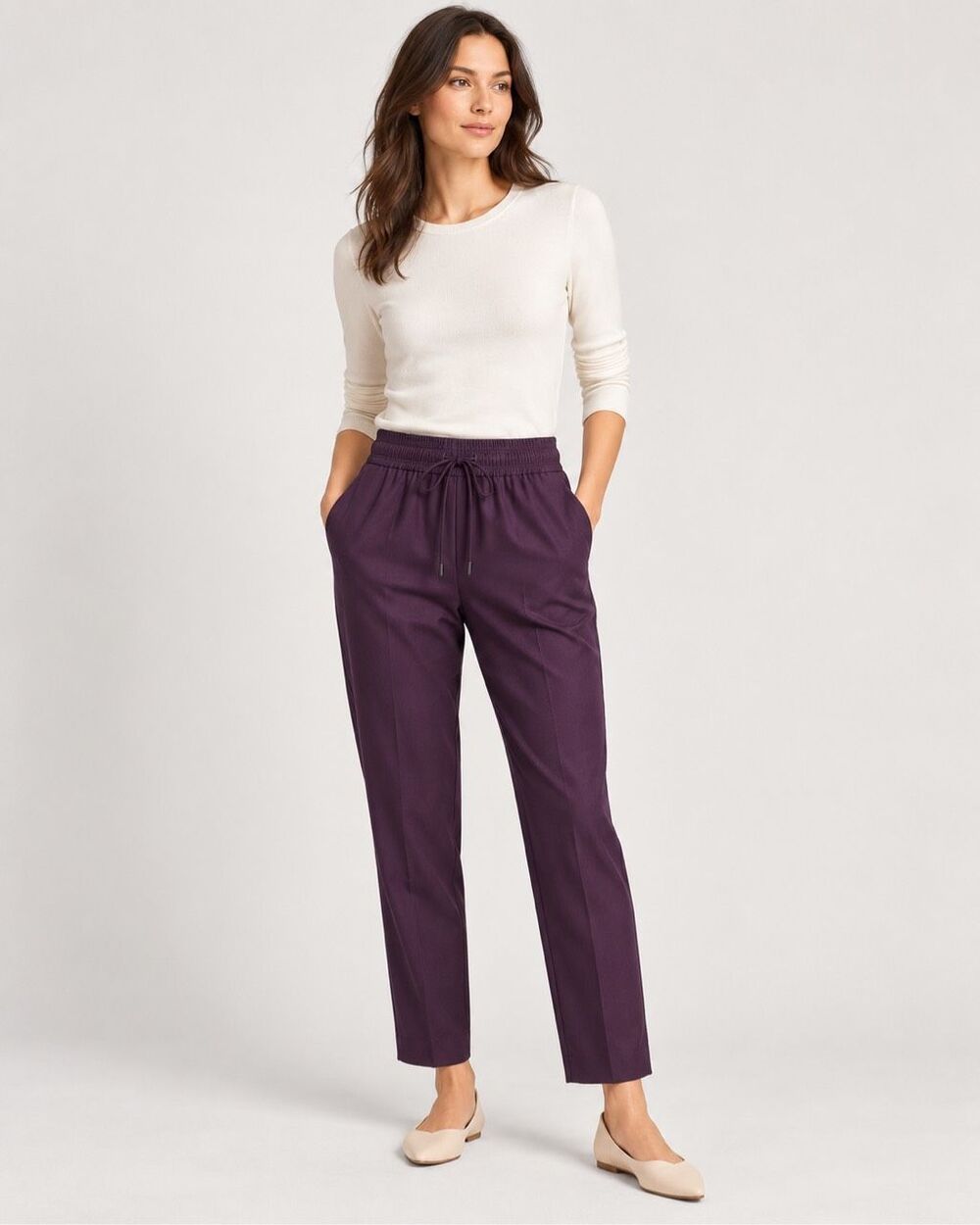 Theory Sleek Flannel Wool Pull On Pants Plum Purple NWT Flaw Size 6
